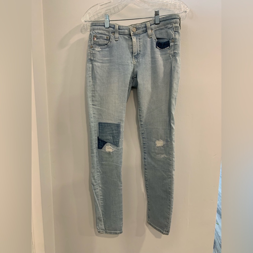 Ag Adriano Goldschmied Blue Skinny Jeans Distressed